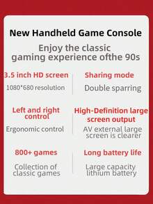 Handheld Retro Game Console, Built-In 800 Classic Games, 3.5-Inch HD Screen, Nostalgic Mini Game Machine, Supports TV Connection & 2-Player Battles, Classic Games,80s Vintage Memory, Perfect Birthday Gift - View 5