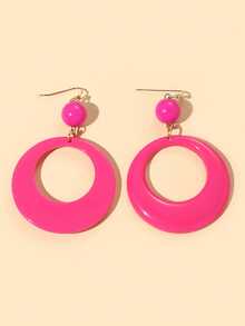 1 Pasang Anting Panjang Bulat Resin Bergaya - Hot Pink - View 1