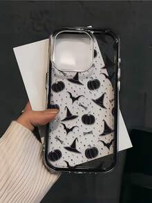 1pc Fashion Creative Full Screen Halloween Hat Star Pumpkin Bat Pattern Phone Case, Color Block 2-In-1 TPU Shockproof Soft Shell Protective Cover Compatible With Apple 11/12/13/14/14plus/15/15plus/16/16plus/17/17pro/18pro/18PM And Other Models - Multicolor - View 3