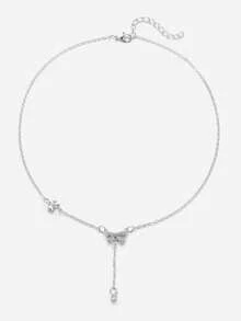 Sorayune 1pc Women's Rhinestone Bow Pendant Necklace, Suitable For Daily Wear - Silver - View 2