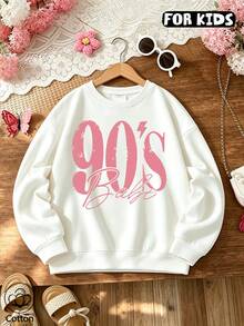 Vintage 90-tals sweatshirt för tonårstjejer med Babe-bokstavstryck, retro sliten grafisk långärmad pullover - Vitt - Visa 1