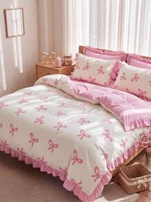 Set Sprei Selimut Berumbai 2/3 pcs, Perlengkapan Tempat Tidur Asrama, Set Sprei Pita Merah Muda yang Lucu, Dekorasi Kamar yang Nyaman, Ramah Kulit dan Bernapas, Sangat Lembut dan Anti-Pilling, Isian Selimut Tidak Termasuk, Cocok untuk Tempat Tidur Single/Double/Queen/King, Semua Musim, Dapat Dicuci dengan Mesin, Kembali ke Sekolah - MultiWarna - View 2