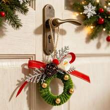 1PC Mini Fuzzy Wreath Hanging Ornament Set, With Pine Cone And Bow Handmade Circular Pendant, Plush Twist Wire Craft Decoration, Rope Hanging Holiday Accessory, Aesthetic Small Ornament, Perfect Holiday Gift For Craft Enthusiasts, Decor Lovers And Jewelry Collectors - Multicolor - View 9