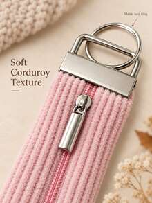 1pc Corduroy Fabric Keychain Pendant, Integrated Ring Design, Portable Storage Bag, Coin Purse Pendant, Car Key, Suitable As Women's Gift - Multicolor - View 2