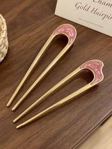 2pcs/Set Luxury Metal U-Shaped Hair Sticks Combination, Multi-Color Drip Oil Design, Women's Back-Of-Head Bun Styling Tool, Simple Versatile Hair Accessory - Multicolor - View 10