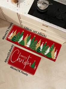 1/2pcs Christmas Kitchen Decor Rug, Christmas Tree Pattern Winter Kitchen Mat And Pad, Non-Slip Washable Absorbent Kitchen Accessory Decorative Mat, Christmas Holiday Gift! - Multicolor - View 13