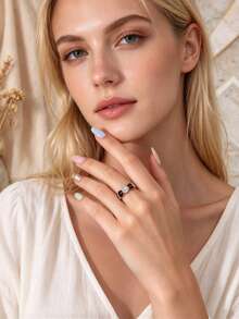 1pc Black & White Round Women's Ring, Versatile Casual Exquisite Creative Finger Ring Suitable For Daily, Party, Wedding Wear - Multicolor - View 1