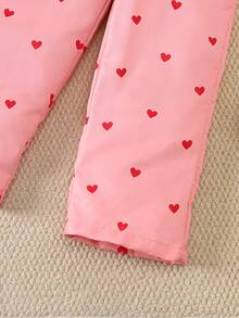 Girls Baby Autumn/Winter Pink Ribbed Long Sleeve Top & Digital Print Overalls 2 Pieces Set, Suitable For 4-7 Years Old - Pink - View 9
