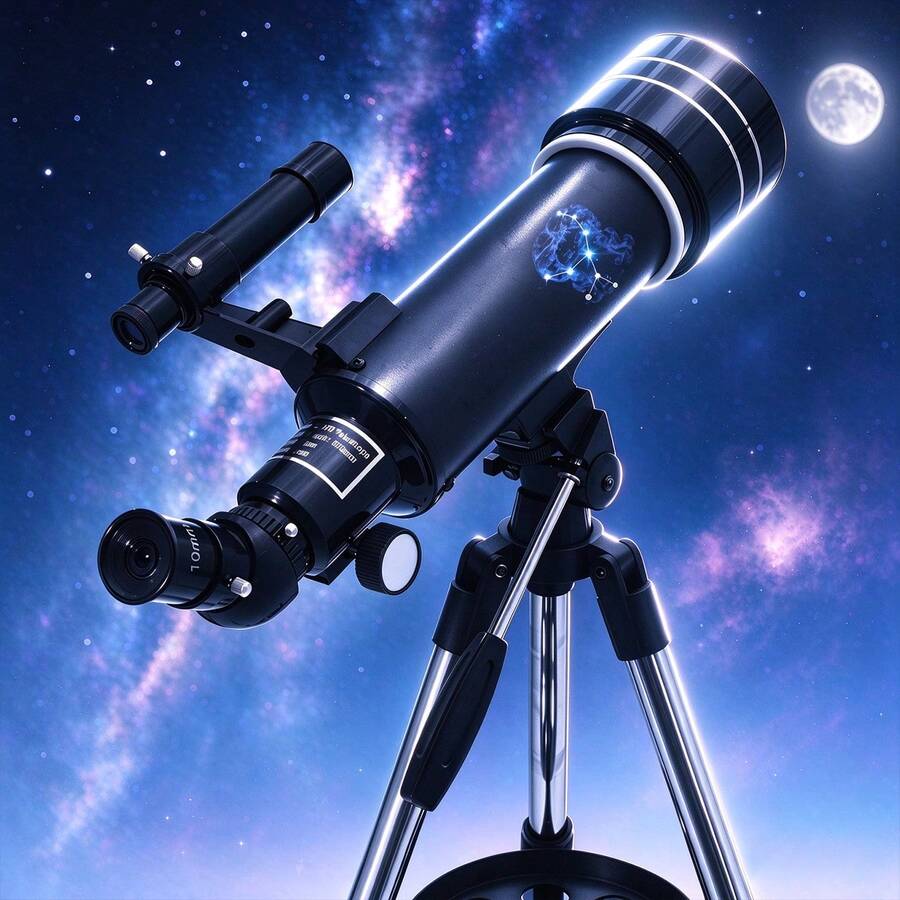 1件 70mm口徑 400mm 12星座天文望遠鏡,大目鏡,70mm長焦距,大物鏡,150倍變焦,便攜式4層超高可調星圖三腳架,手機相機夾,背包,適合觀星與觀月,家居裝飾配件,裝飾性望遠鏡,完美節日禮物 - 彩色 - 查看 1