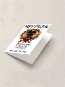 1pc Cute Christmas Card From The Dog For Partner, Dog Dad – Funny Dog Nose Wreath Illustration, Festive Humor, Thickened, With Envelope - A - View 6