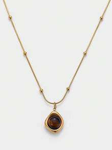 Sorayune 1pc Multi-Layer Tiger Eye Stone Pendant Necklace Set, Boho Fashion Jewelry, Best Friend Gift (Stone Color And Shape Are Random) - Multicolor - View 7