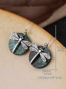 YOYO 1 Pair Vintage Style Silver Dragonfly Pendant Earrings, Bohemian Style Pendant Earrings - Silver - View 6