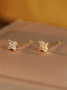 YOYO 3 đôi bông tai cỏ bốn lá sang trọng nhẹ nhàng, đính đá zirconia khối tổng hợp, phù hợp đi làm hàng ngày, hẹn hò, phụ kiện đơn giản - Vàng - Xem 3