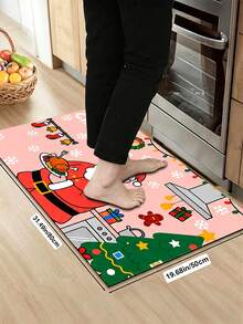 1/2pcs Christmas Kitchen Decor Rug, Santa Claus Pattern Winter Kitchen Rug And Mat, Non-Slip Washable Absorbent Kitchen Accessory Decor Mat, Christmas Holiday Gift! - Multicolor - View 13
