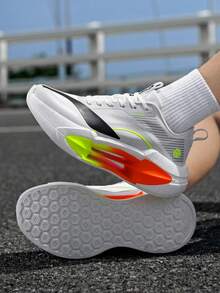 Men's Running Shoes, Minimalist Solid Color Upper, Anti-Slip Textured Tennis Shoes, Unisex Court Training Sneakers - Standard White - View 9
