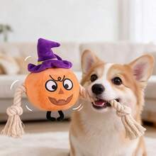 10pcs Halloween Pumpkin Plush Dog Rope Toy, Witch Hat Design Interactive Tug Fetch Chew Toy For Pets Training - Ginger - View 6