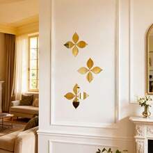 12pcs/24pcs Gold Flower-Shaped Mirror Stickers, Teardrop-Shaped Mirror Stickers, Suitable For Bathroom, Living Room, Entryway, Wall Decoration, Perfect For Home Decor/Creative Gifts - Multicolor - View 5