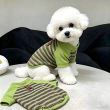 1pc Green Striped Pet Hoodie, Casual Comfortable Fashion Spring/Autumn Dog/Cat T-Shirt, Suitable For Teddy Poodle And Other Small To Medium Pets - Green - View 5