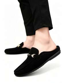 G.N.SHIJIA Black Matte Flat Loafers For Men, Minimalist Metal Buckle Design, Commute Casual Versatile Slip-On Shoes - Black - View 2