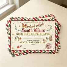 10/20pcs Vintage Santa Sleigh Decorative Greeting Cards, Santa Claus Christmas Gift Cards, Elegant Beige & Red Striped Design, Gold Lettering, Customizable Name/Date/Message, Santa Inspired, Holiday Party - Multicolor - View 5