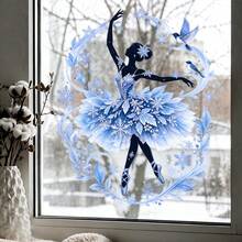1Pc Static Window Cling, Ballerina Butterfly Winter Christmas Window Sticker,Removable Reusable Glass Decal For Kids Girls Room Home Holiday Decor - Multicolor - View 8