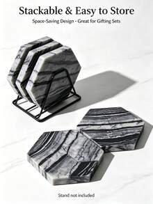 Ancient Wood Grain Marble Coaster, 1cm Thick Hexagonal Natural Stone Drink Coaster, Heat-Insulating Desktop Protector, Suitable For Home Office Decor, Housewarming Gift - Antique Wood Grain - View 8