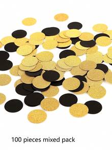 100pcs/Set Black & Gold Round Confetti, Glitter Letters & Round Confetti Table Scatter, Suitable For Adult Party Decoration - View 6