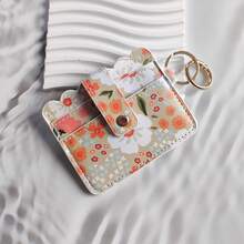 1pc Floral PU Leather Card Holder, Wavy Edge Design, Multi-Slot Storage Structure, With Metal Key Ring And Snap Closure, Portable Card Sleeve For Bank Cards, Access Cards, ID Cards, Compact And Lightweight Daily Card Organizer - Multicolor - View 12