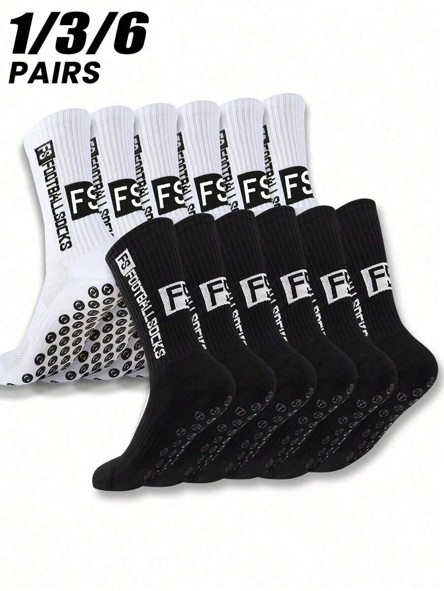 1/3/6 Pairs Men's Soccer Socks, Short/Long/Mid-Calf, Thick Terry Sole, Non-Slip, Couple Sports Socks - Multicolor - View 1