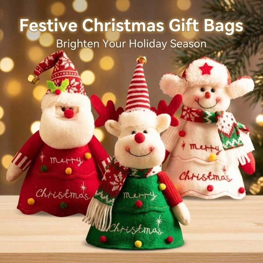 1PC 3D Christmas Doll Decorative Candy Apple Bag, Santa Claus, Snowman And Reindeer Pattern, Christmas Party Gift Packaging, Holiday Storage Bag, Gift Packaging Storage