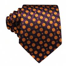Men's Orange Round Polka Dot Tie Pocket Square Cufflinks Ring 4Pcs Set, Cufflinks Random Pattern, Wedding Business Suit Accessories - Orange - View 5