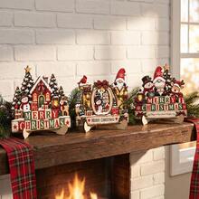 Christmas Santa Claus Snowman Reindeer Wooden Figurines Christmas Desktop Atmosphere Decoration Gift - 1PC - View 4