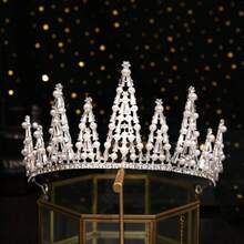 Silver Pearl Rhinestone Tower Bridal Crown Tiara Wedding Hair Accessories Women Bride Bachelorette Party Prom Pageant - Silver - View 3