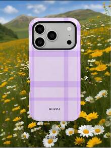 GIIPPA 1pc Light Purple Asymmetrical Grid Pattern Design, Phone 17 Pro Max Phone Case, Compatible With Phone 16 Pro Max, 15 Pro Max, 14 Pro Max, Korean Style High-End Fashion Fun Phone Case, Suitable For 11/12/13/14/15/16 Pro Max Plus, Elegant Design For Men And Women, Perfect Gift For Girlfriend On Christmas, Valentine's Day, Easter, Wedding Season And Birthday! - Mauve Purple - View 8