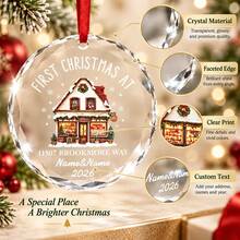 Custom Round First Christmas New Home Ornament, Cozy Snowy House Address Decor, Personalized Names & 2026 Christmas Tree Decorations, Customized Text Wall Hanging For Holiday Party Supplies, Customizable Housewarming Keepsake Christmas Gift 2026 - Style D - View 5