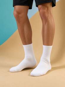 1/6/10/20 Pairs Non-Compression Mid-Calf Socks, Solid Black & White Combination, Neutral Color, All-Season Versatile Men's Sports & Casual Socks - Multicolor - View 5