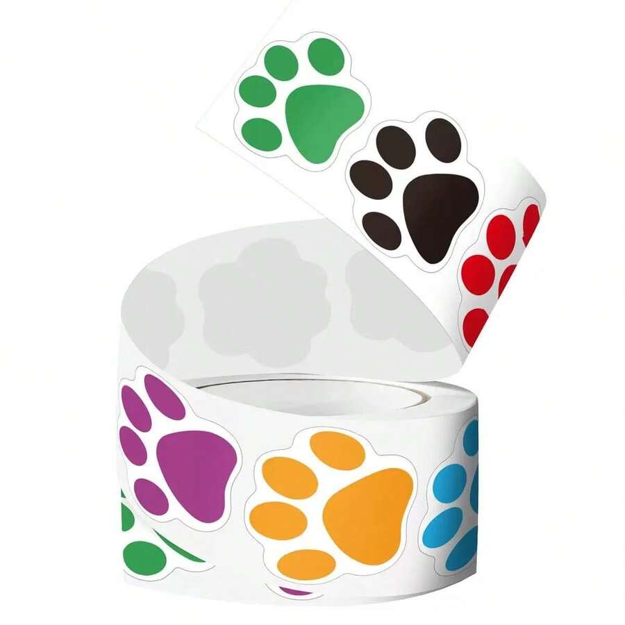 500pcs/Roll Cat Paw Stickers, Holiday Teacher Reward Decorative Stickers, Inspirational Stickers, Happy Smiling Face Handmade Sealing Stickers, Gift Self-Adhesive Sealing Stickers - M - View 1