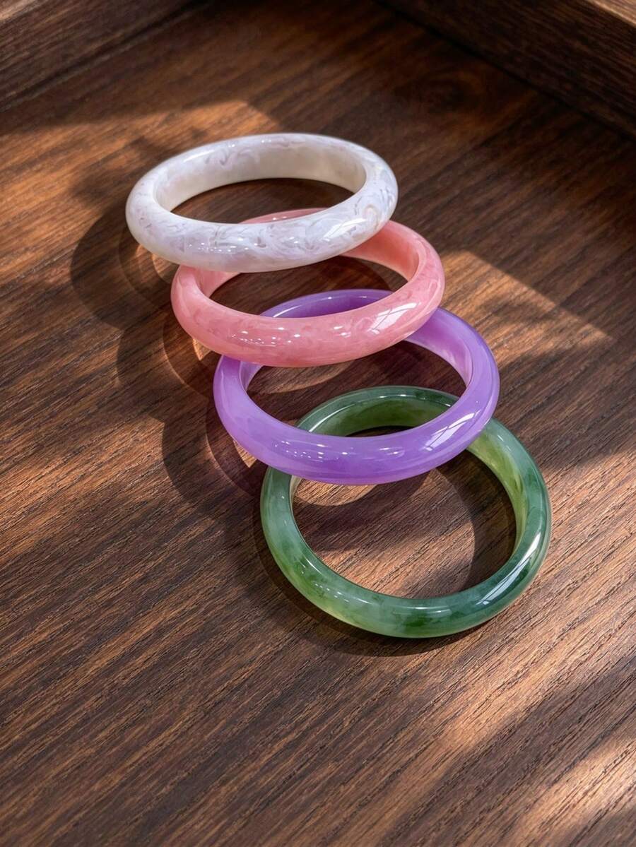 3pcs Elegant Vintage Resin Bracelets, Fashionable Minimalist Design, Suitable For Casual Wear, Women - Multicolor - View 1