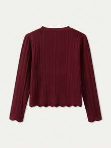 FOR BEAUTY Fall Winter Women Sweaters Elegant Casual Y2K Burgundy Crew Neck Metal Button Pointelle Ribbed Knit Cardigan Outfits Jacket Top - Burgundy - View 6