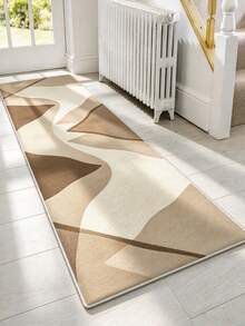 1pc Minimalist Geometric Line Print Pattern, Simple Long Runner Rug, Easy To Clean Long Runner Carpet, Suitable For Kitchen, Dining Room, Hallway, Corridor And Other Indoor Spaces, All Season Use - Maroon - View 2