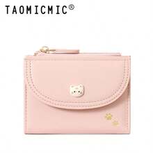 Women's PU Short Wallet, Cute Cat Decor Snap Flap Wallet, Zipper Coin Pocket, Multiple Card Slots And Photo Slot, Suitable For Daily Storage - Multicolor - View 13