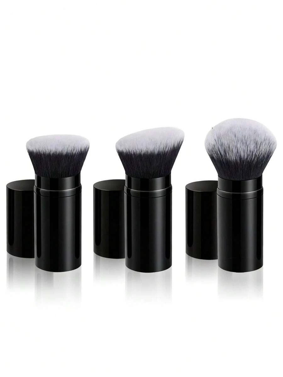 Retractable Face Brush, Retractable Foundation Brush With Cap, All-Aluminum Tube Foundation Brush, Blush Brush, Powder Brush, Multi-Function Makeup Brush, Ideal Choice For Women's Makeup - Black - View 1