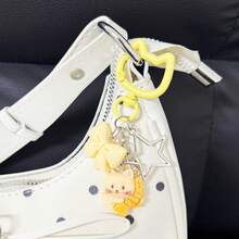 1pc Light Yellow Cute Cat Bow Keychain Keyring, Fashion Cartoon Accessory, Bag Charm, Suitable For Easter, Valentine's Day And Other Holidays - Yellow - View 4