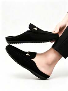 G.N.SHIJIA Black Matte Flat Loafers For Men, Minimalist Metal Buckle Design, Commute Casual Versatile Slip-On Shoes - Black - View 4