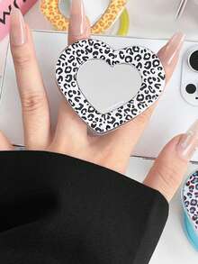 Mirror Leopard Print Heart Magnetic Phone Stand With Magnetic Ring, Phone Accessory, Compatible With MagSafe Magnetic Stand, Super Strong Adsorption, Desktop Telescopic Phone Stand, Use With Magnetic Ring For More Secure Grip - Multicolor - View 2