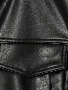 GDDYIN Women's Fashion Black PU Leather Jacket, Funnel Neck Design, Adjustable Drawstring Waist, Suitable For Autumn Fashion - Black - View 8