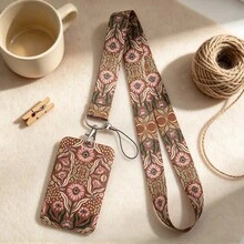 1 Piece Vintage Botanical Flower Lanyard & ID Badge Holder, Bohemian Floral Print Neck Strap, Card Protector For School Work Office, Unique Gift - Multicolor - View 1