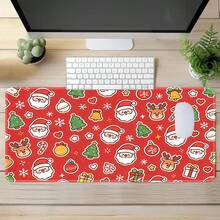 1pc Cute Cartoon Christmas Extra Large Extended Mouse Pad, Red Background Desk Mat, Non-Slip Rubber Base Stitched Edge Soft Fabric Keyboard Pad, Suitable For Office, Gaming And Christmas Gift - View 5