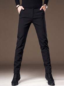 Celana Pria Tombol Kantong Zip Plain Casual - Hitam - View 1