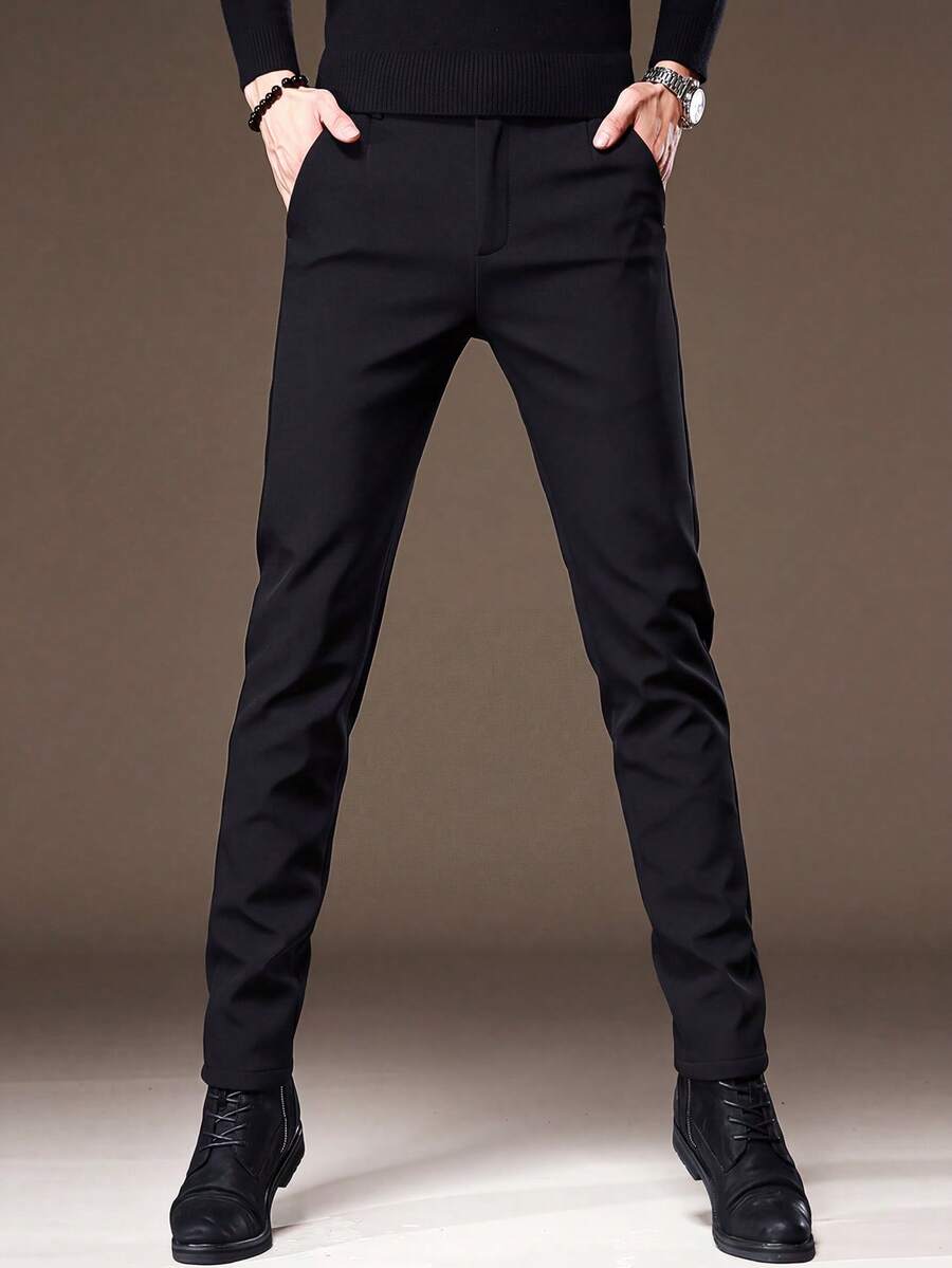 Celana Pria Tombol Kantong Zip Plain Casual - Hitam - View 1